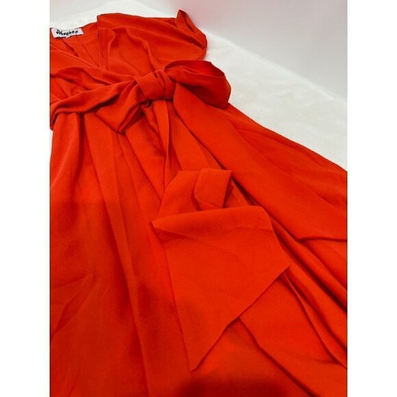 New MEGHAN LA Size M Jasmine Midi Dress wrap front w/tied waist belt Orange - Picture 9 of 13